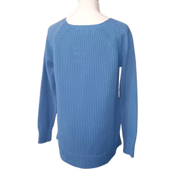 LOFT Cableknit Sweater M Cotton High Low Hem‎ Blue Casual Office Career Event - Picture 3 of 10